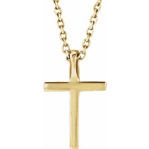 14K Yellow Gold Round 1 Mm Natural Peridot Petite Cross Necklace, Length: 16 In