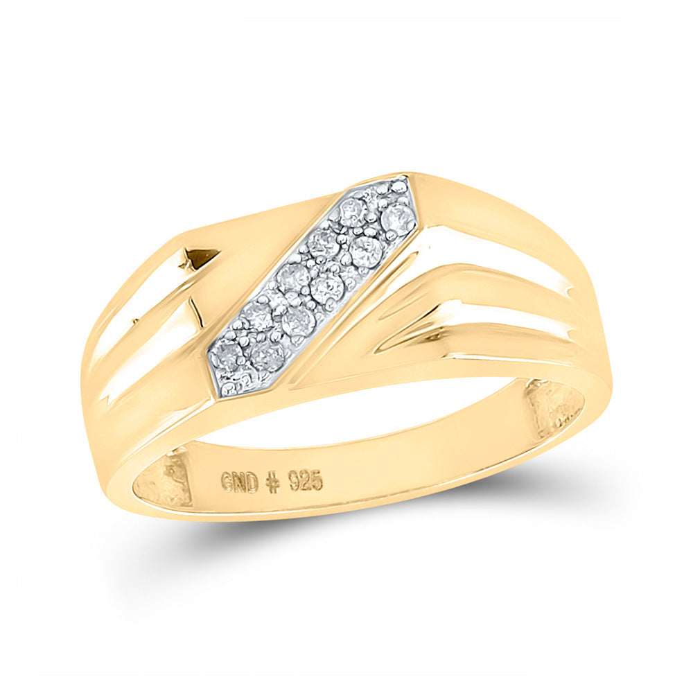 Yellow-tone Sterling Silver Or Sterling Silver Mens Round Prong-set Diamond Diagonal Double Row Band Ring 1/10 Cttw, Mens Size: 7-13