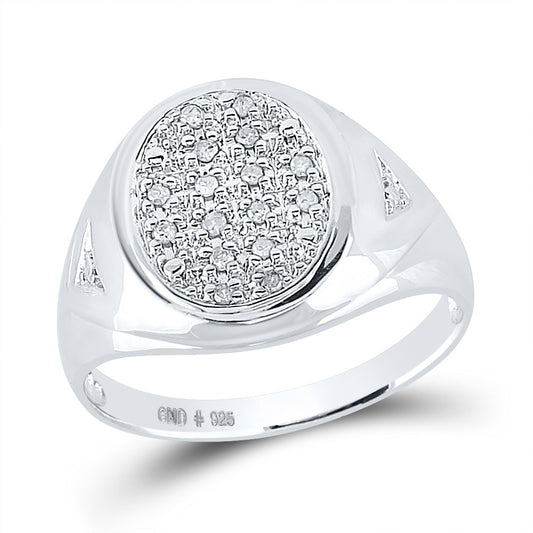 Sterling Silver Mens Round Diamond Oval Cluster Ring 1/6 Cttw, Mens Size: 7-13