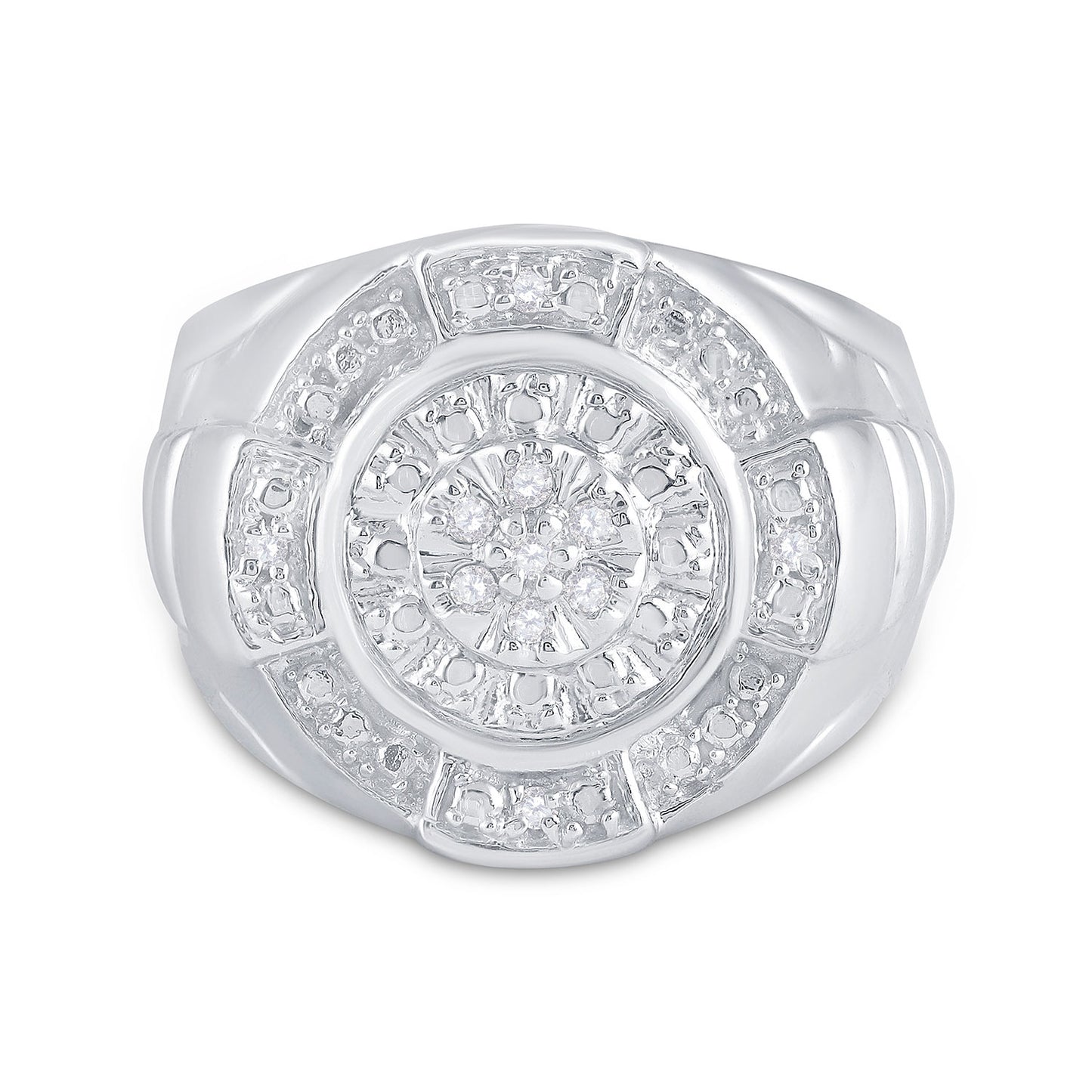 Sterling Silver Mens Round Diamond Circle Cluster Fashion Ring 1/10 Cttw, Mens Size: 7-13