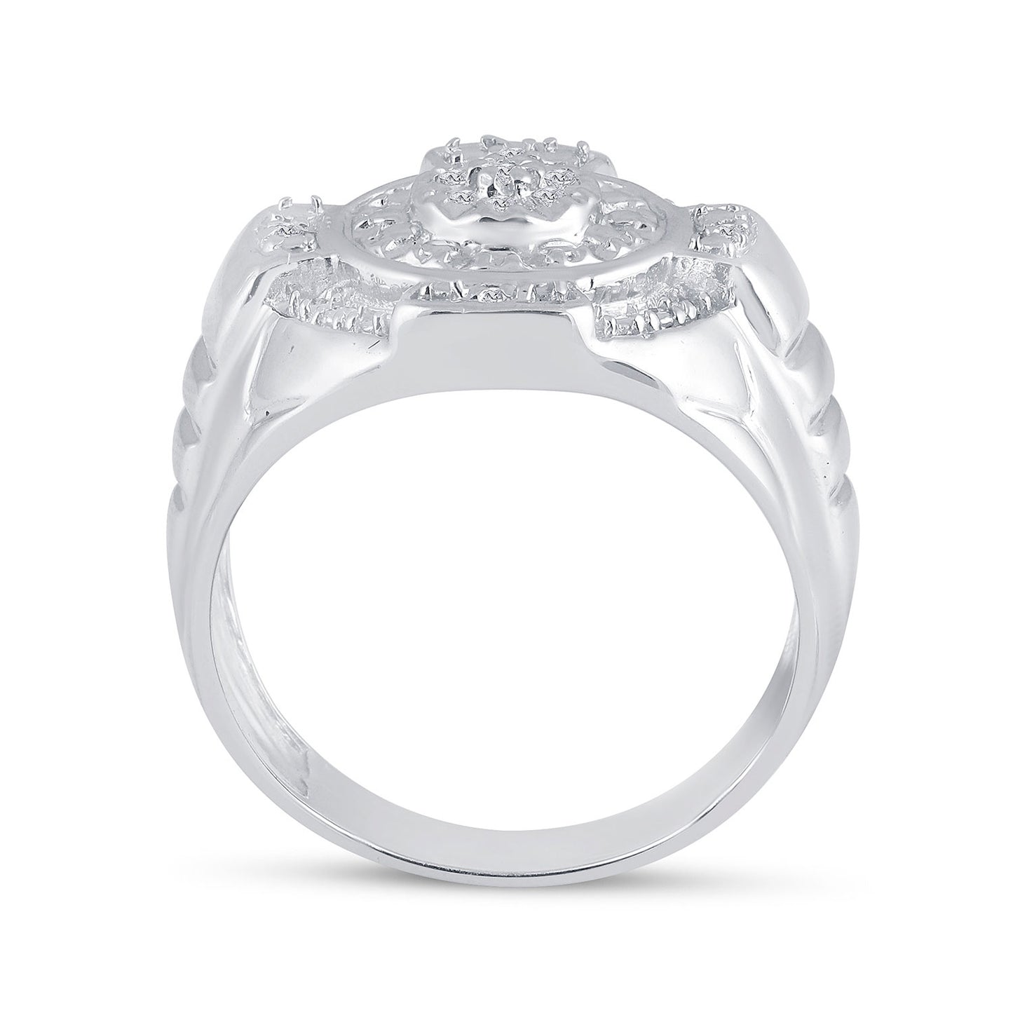Sterling Silver Mens Round Diamond Circle Cluster Fashion Ring 1/10 Cttw, Mens Size: 7-13