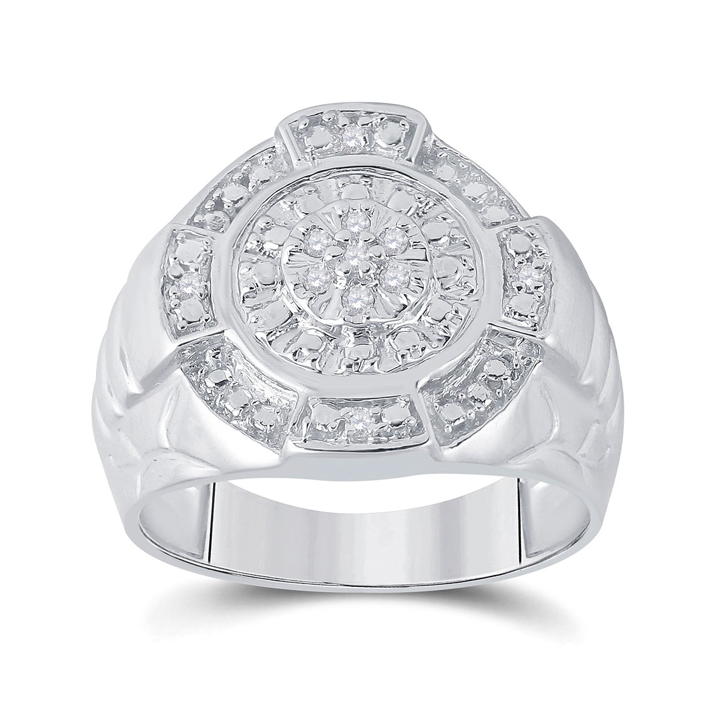 Sterling Silver Mens Round Diamond Circle Cluster Fashion Ring 1/10 Cttw, Mens Size: 7-13