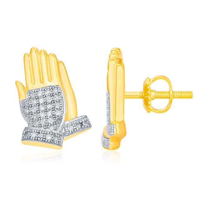 10K Yellow Gold 0.18 Cttw Diamond Micropave "Praying Hands" Earring