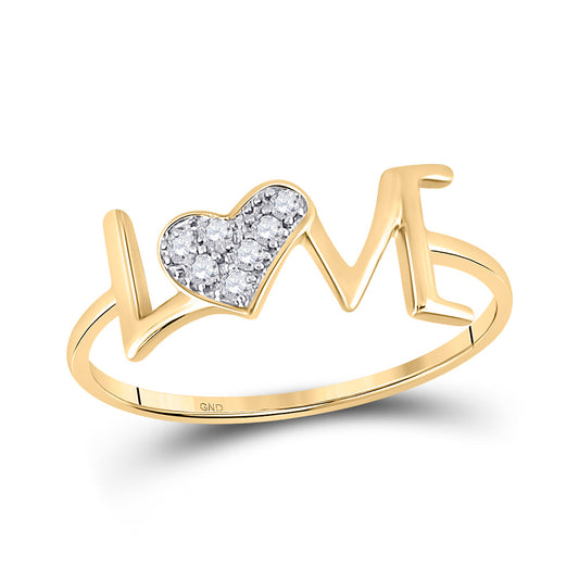 10K Yellow Gold Womens Round Diamond Heart Love Ring 1/20 Cttw, Womens Size: 5-10