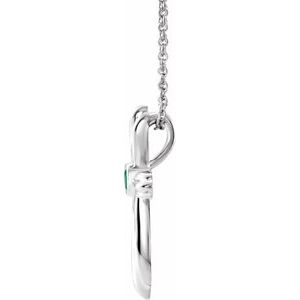 14K White Gold Round 2.5 Mm Lab-Grown Emerald Cross Necklace, Length: 18 In