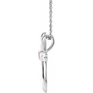 Sterling Silver Round 2.5 Mm Natural Ruby Cross Necklace, Length: 18 In