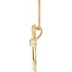 14K Yellow Gold Round 2.5 Mm Lab-Grown Blue Sapphire Cross Necklace, Length: 18 In