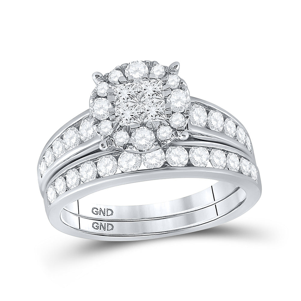 14K White Gold Princess Diamond Bridal Wedding Ring Band Set 1-3/8 Cttw, Womens Size: 5-10