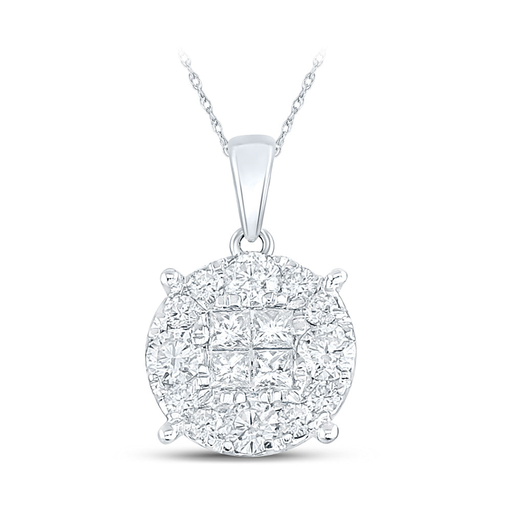 14K White Gold Womens Princess Diamond Cluster Pendant 1 Cttw, Length: 0.7 In, Width: 0.41 In