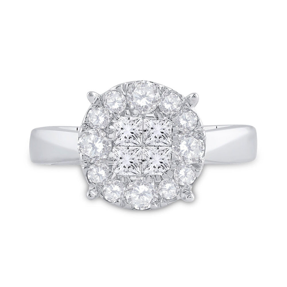 14K White Gold Princess Diamond Cluster Bridal Wedding Engagement Ring 1 Cttw, Womens Size: 5-10