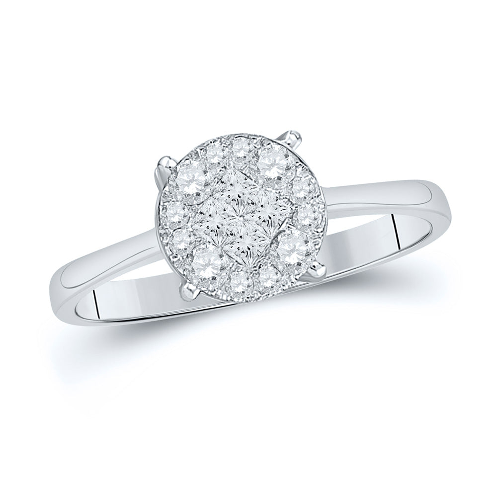 14K White Gold Princess Round Diamond Cluster Bridal Wedding Engagement Ring 2 Cttw, Womens Size: 5-10