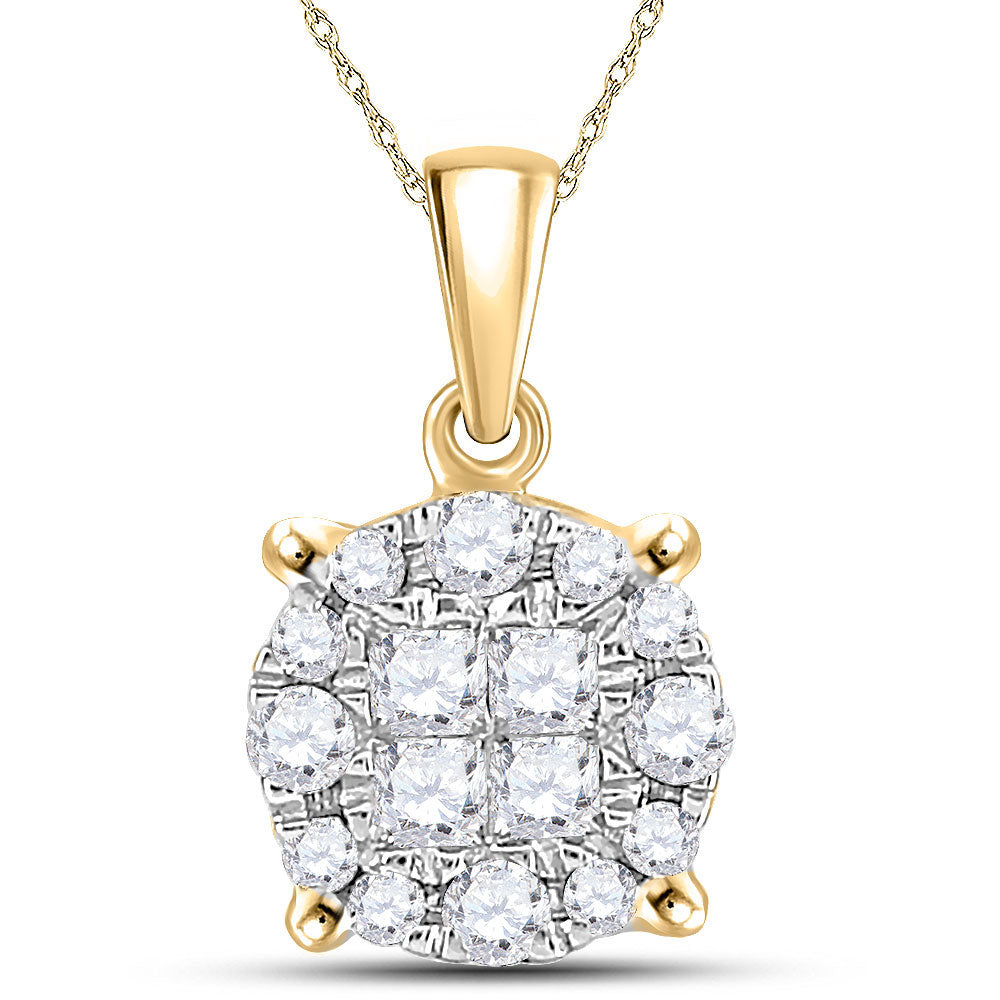 14K Yellow Gold Womens Princess Diamond Cluster Pendant 1/4 Cttw, Length: 0.51 In, Width: 0.28 In