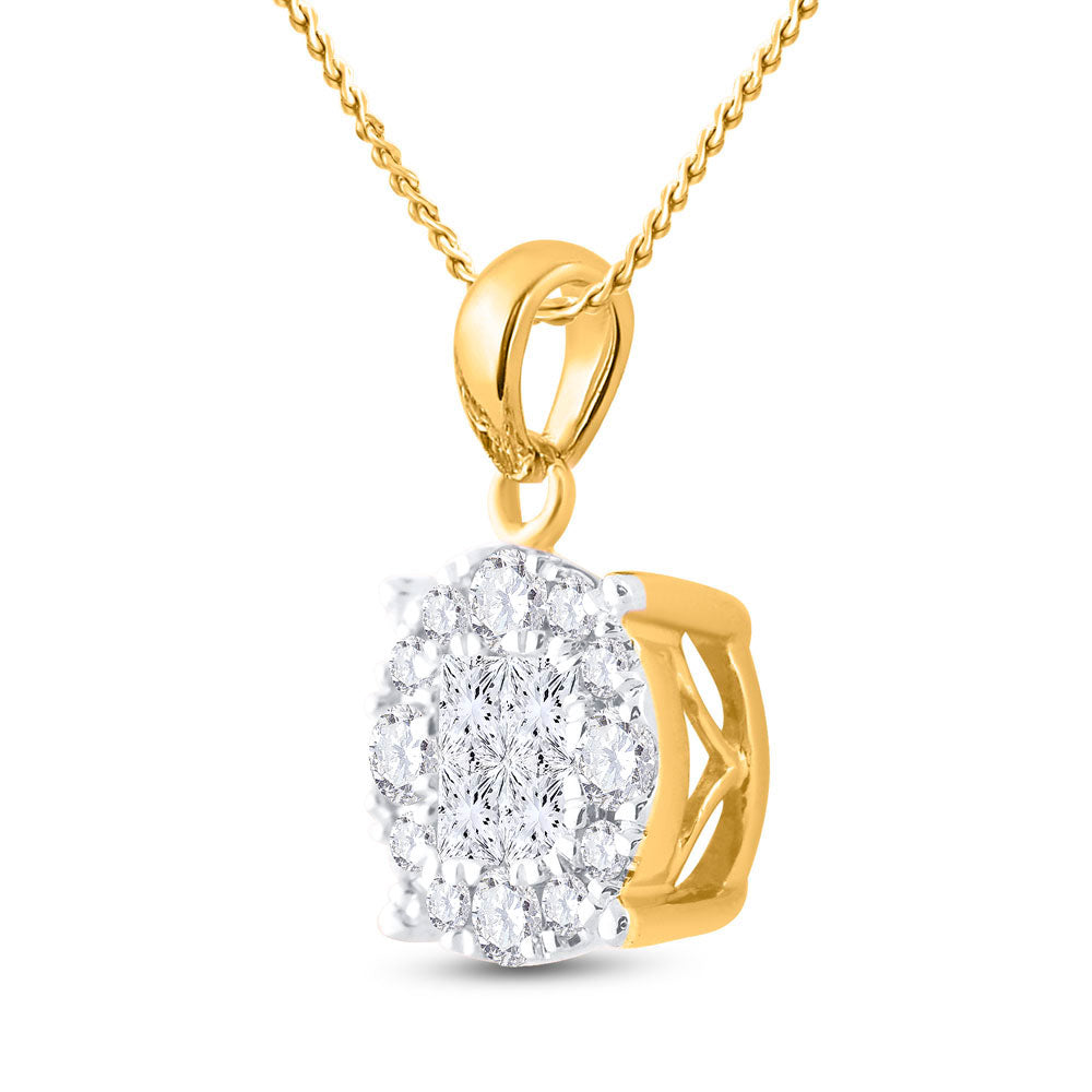 14K Yellow Gold Womens Princess Diamond Fashion Cluster Pendant 1/2 Cttw, Length: 0.54 In, Width: 0.32 In