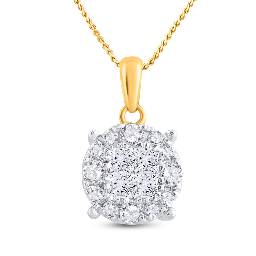 14K Yellow Gold Womens Princess Diamond Fashion Cluster Pendant 1/2 Cttw, Length: 0.54 In, Width: 0.32 In
