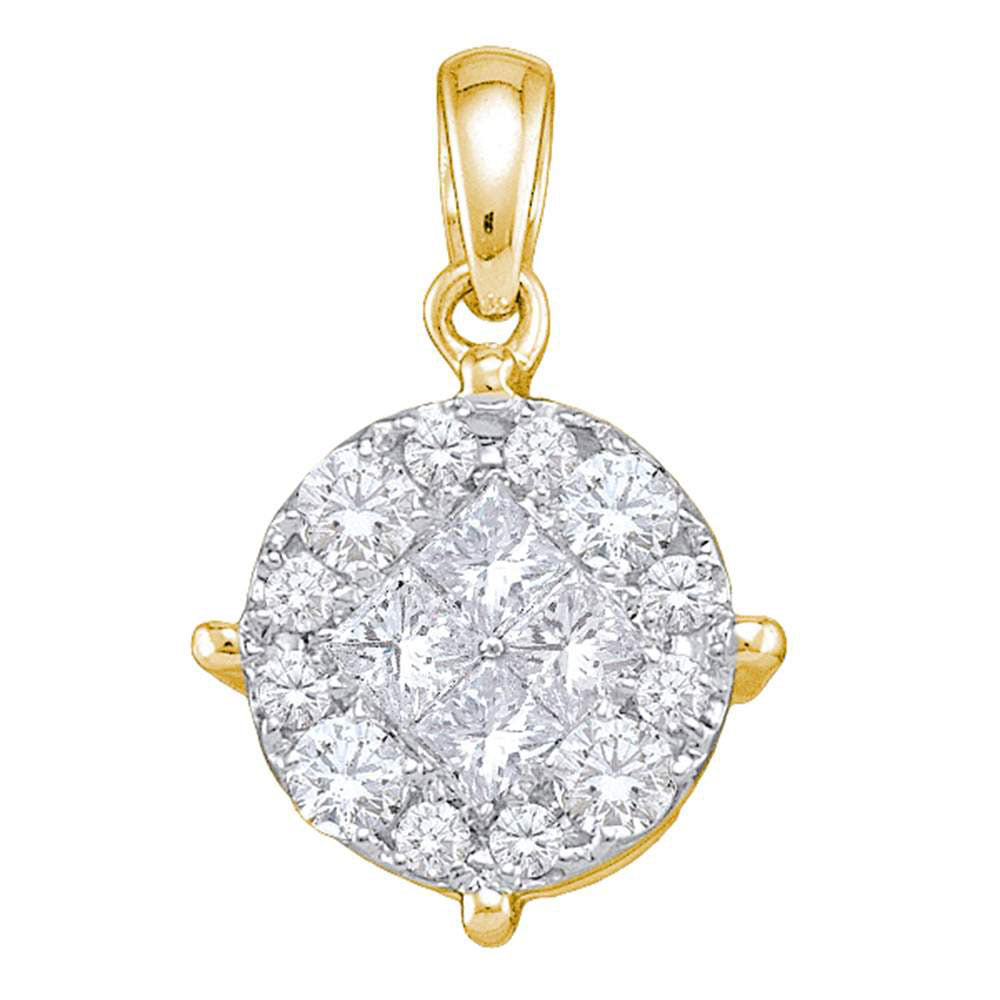 14K Yellow Gold Womens Princess Diamond Cluster Pendant 1 Cttw, Length: 0.7 In, Width: 0.41 In