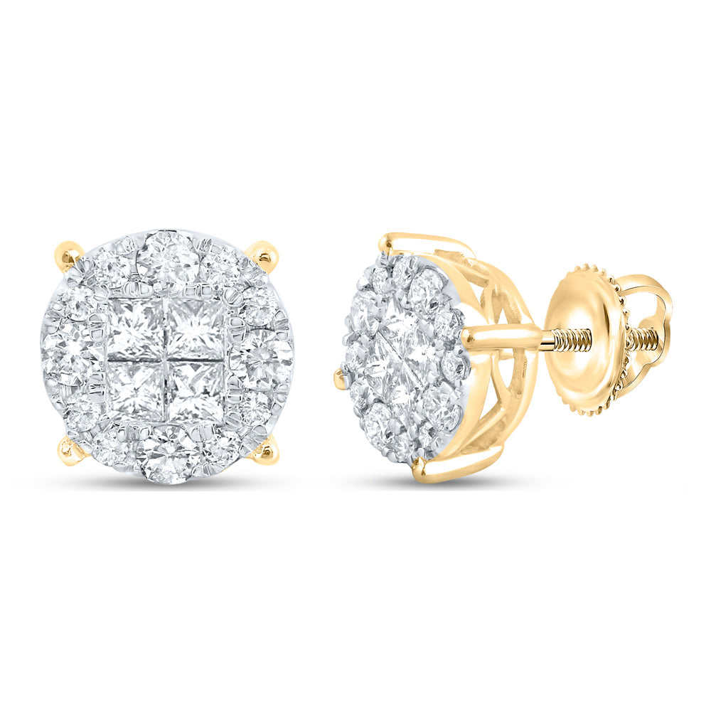 14K White Or Yellow Gold Womens Princess Round Diamond Cluster Earrings