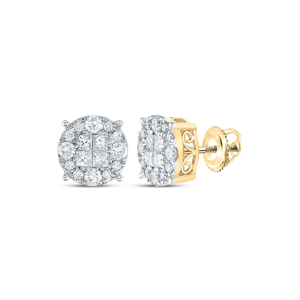 14K White Or Yellow Gold Womens Princess Diamond Cluster Earrings