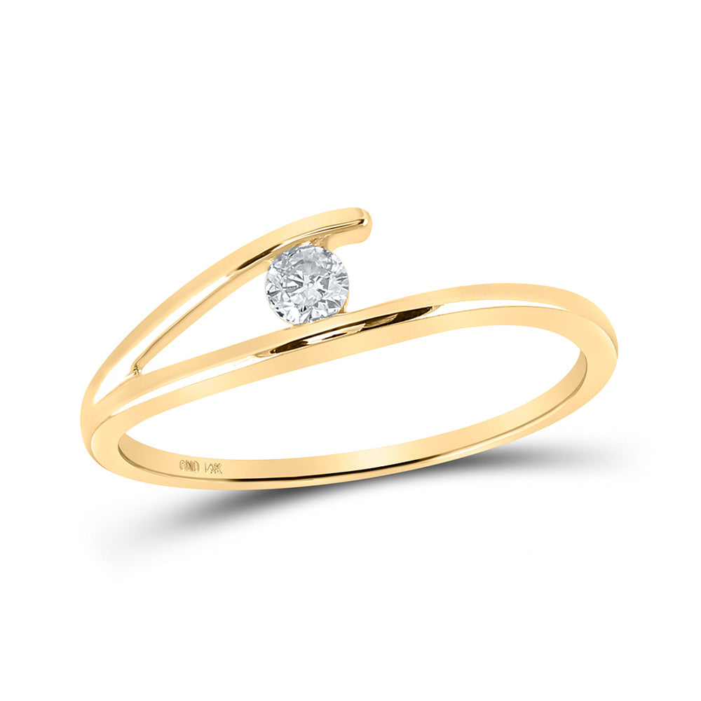 14K Yellow Gold Womens Round Diamond Solitaire Promise Ring 1/10 Cttw, Womens Size: 5-10