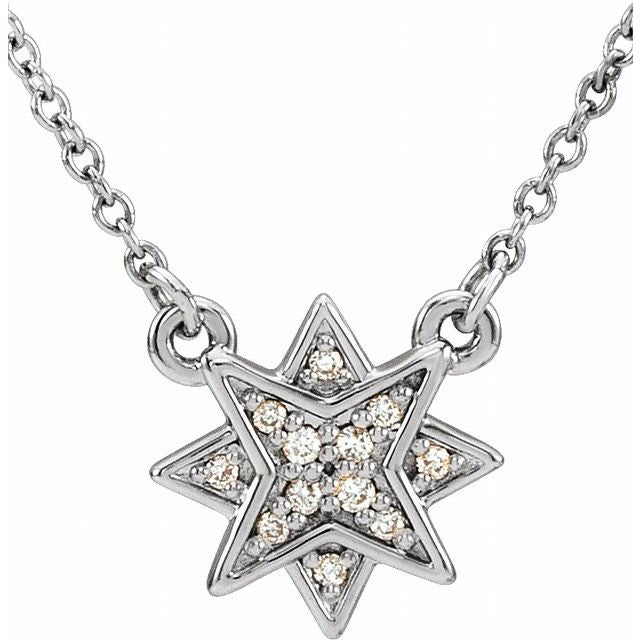 Sterling Silver 10 X 10 Mm 16-18 In Polished .04 Ctw Natural Diamond Star Necklace