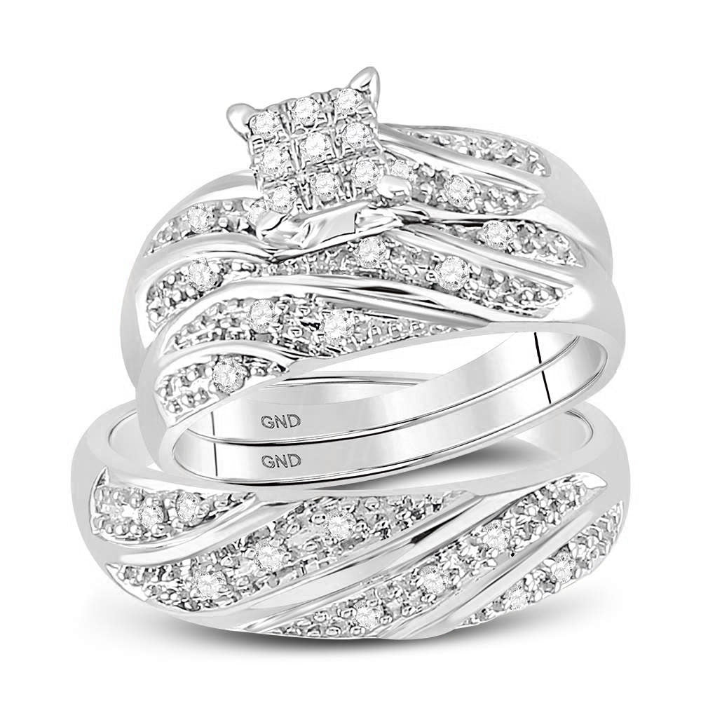14K White Gold His Hers Round Diamond Square Matching Wedding Set 1/3 Cttw, Womens Size: 5-10, Mens Size: 7-13