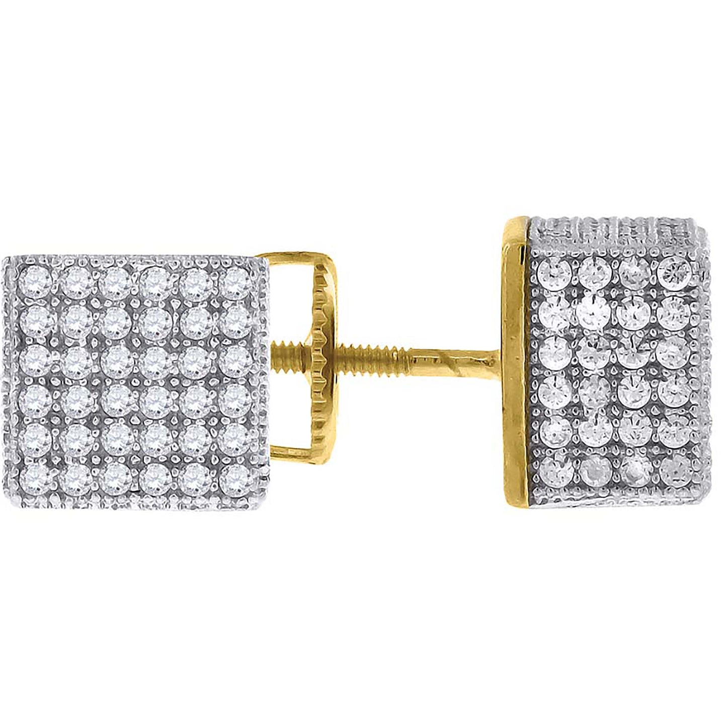 Sterling Silver Or Yellow-Tone Womens Cubic Zirconia Square Stud Earrings