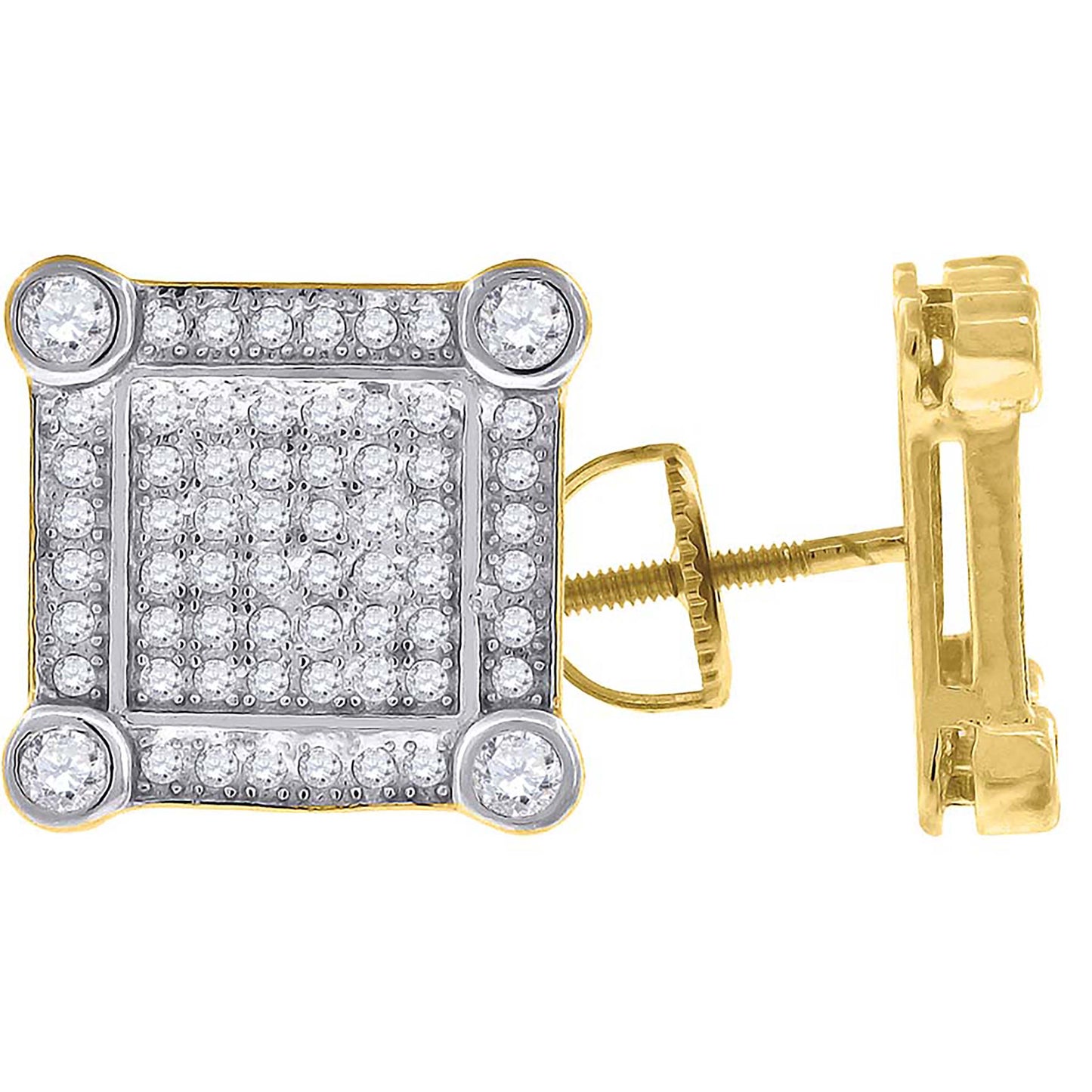 Sterling Silver Or Yellow-Tone Womens Cubic Zirconia Square Stud Earrings