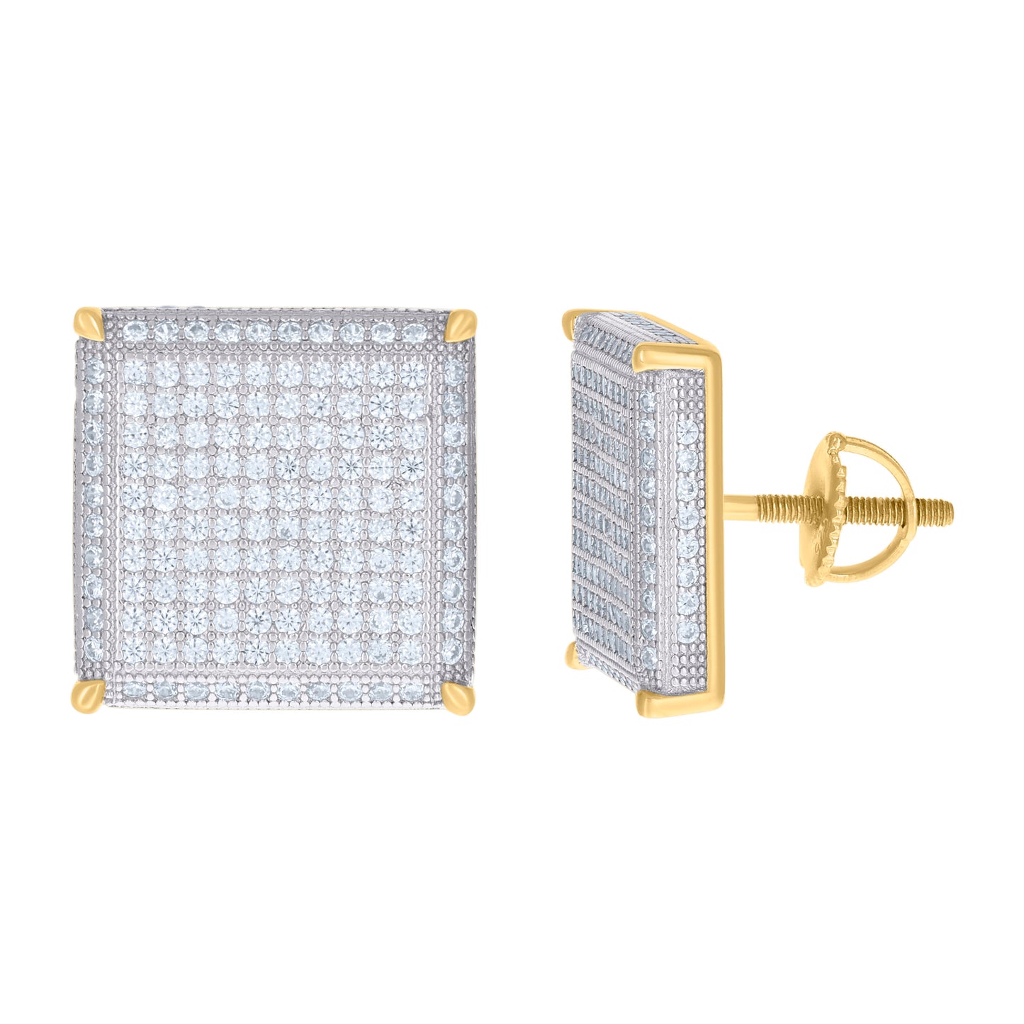 Sterling Silver Or Yellow-Tone Womens Cubic Zirconia Square Stud Earrings