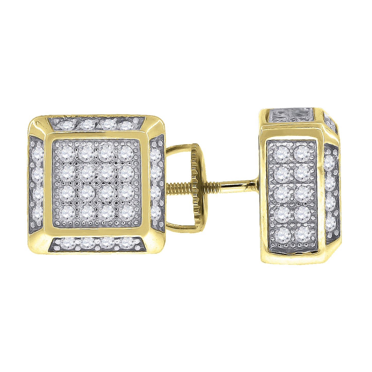 Sterling Silver Or Yellow-Tone Womens Cubic Zirconia Square Stud Earrings