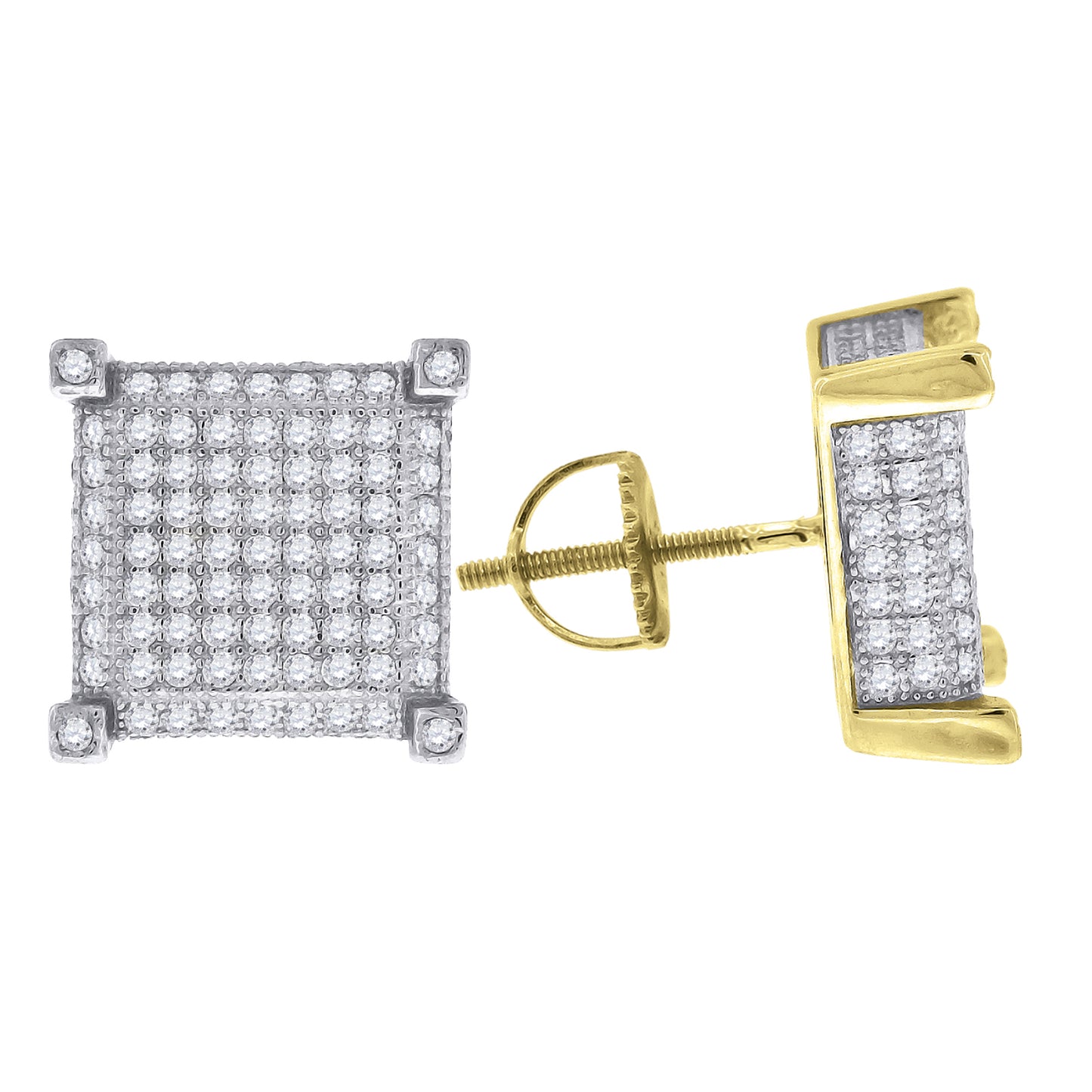 Sterling Silver Or Yellow-Tone Womens Cubic Zirconia Square Stud Earrings