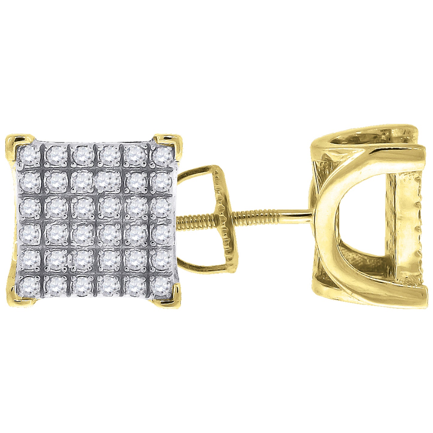Sterling Silver Or Yellow-Tone Womens Cubic Zirconia Square Stud Earrings