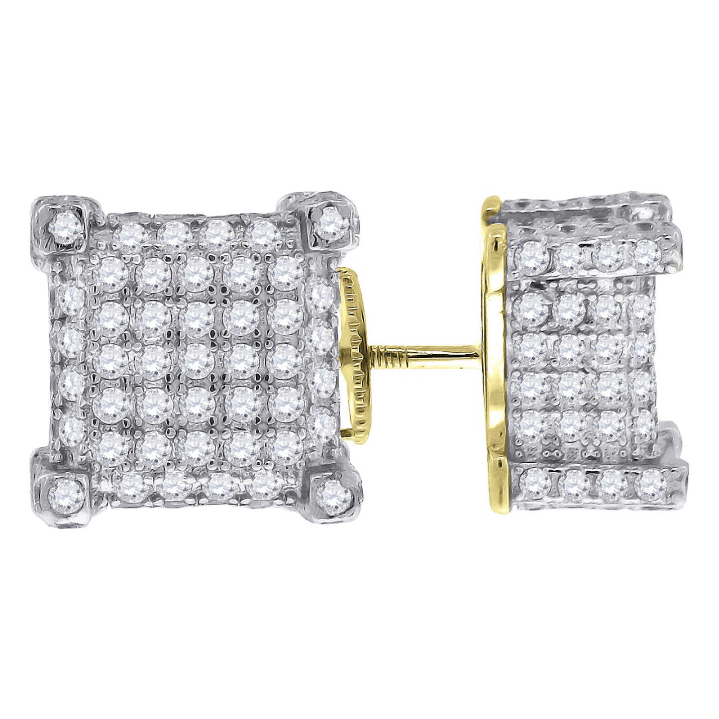 Sterling Silver Or Yellow-Tone Womens Cubic Zirconia Square Stud Earrings