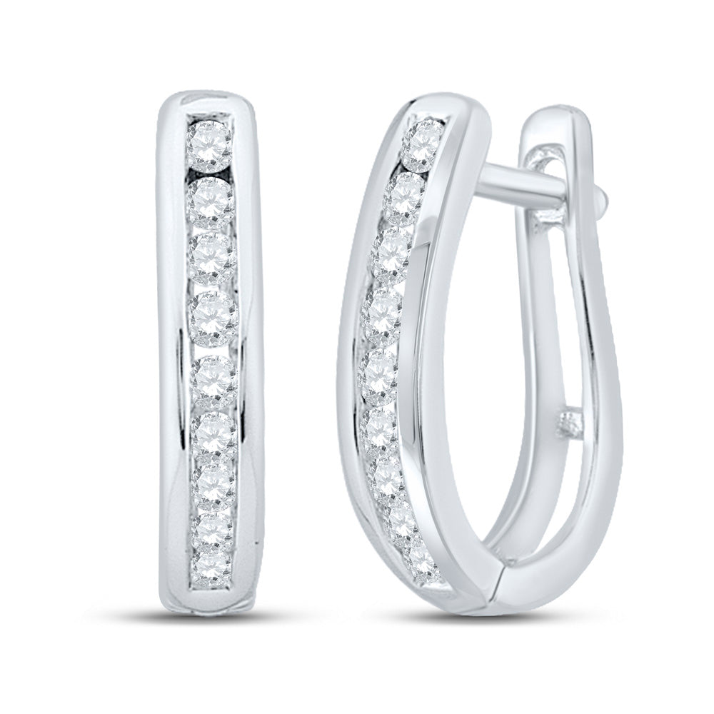 14K White Or Yellow Gold Womens Round Diamond Hoop Earrings