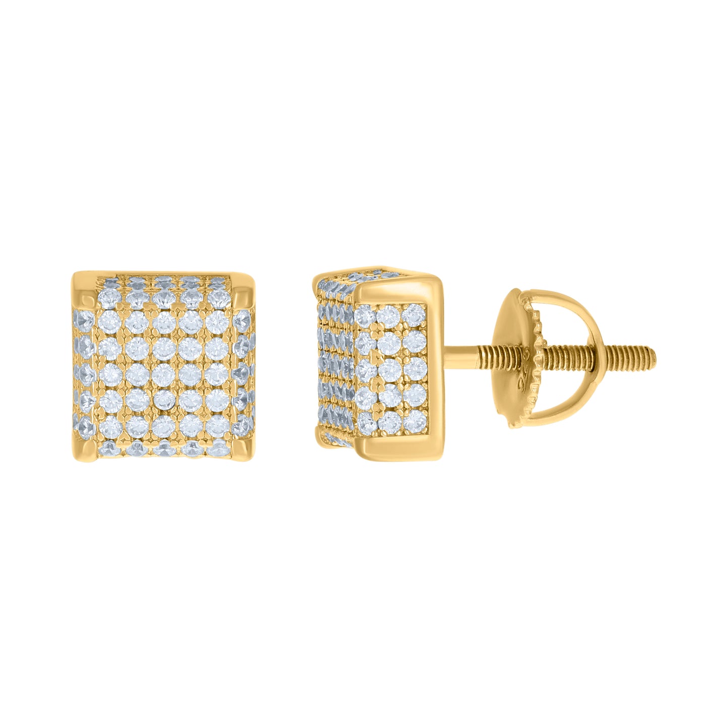 Sterling Silver Or Yellow-Tone Womens Cubic Zirconia Square Stud Earrings
