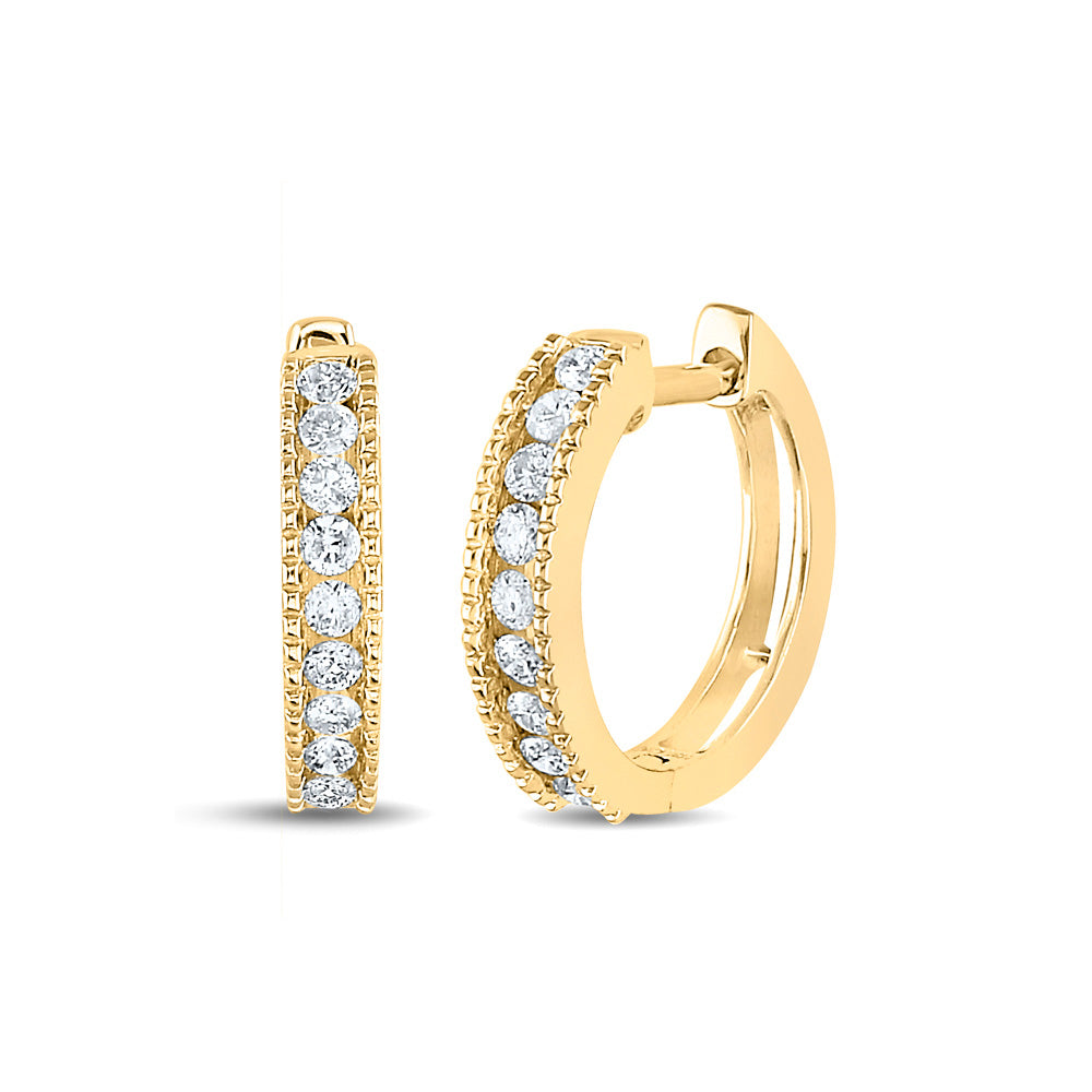 14K White Or Yellow Gold Womens Round Diamond Hoop Earrings