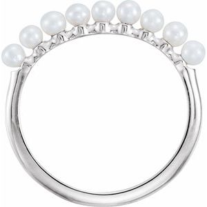 14K White Gold Cultured White Freshwater Pearl Pearl 2.5 Mm Polished Cultured White Freshwater Pearl Stackable Ring Size 7