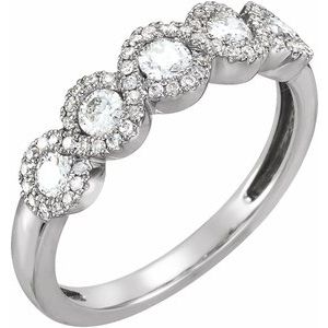 14K White Gold Round Polished 1/2 Ctw Natural Diamond Anniversary Band Size 7