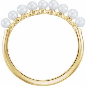 14K Yellow Gold Cultured White Freshwater Pearl Pearl 2.5 Mm Polished Cultured White Freshwater Pearl Stackable Ring Size 7