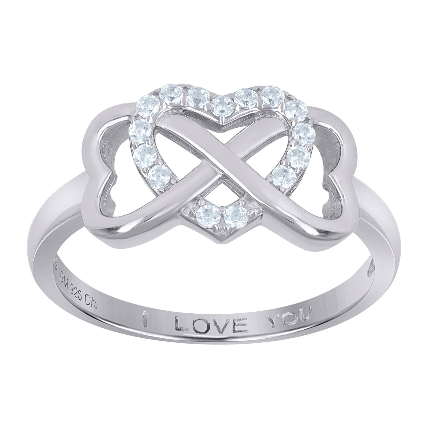 Sterling Silver Womens Cubic Zirconia Infinity Hearts Bridal Anniversary Wedding Engagement Band Ring