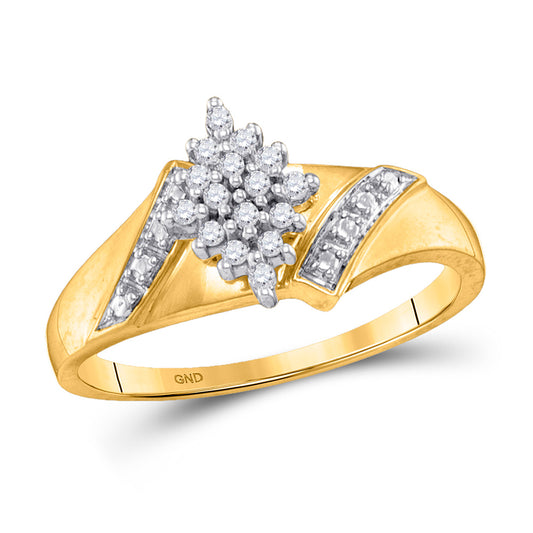 10K Yellow Gold Womens Round Diamond Cluster Ring 1/10 Cttw, Womens Size: 5-10