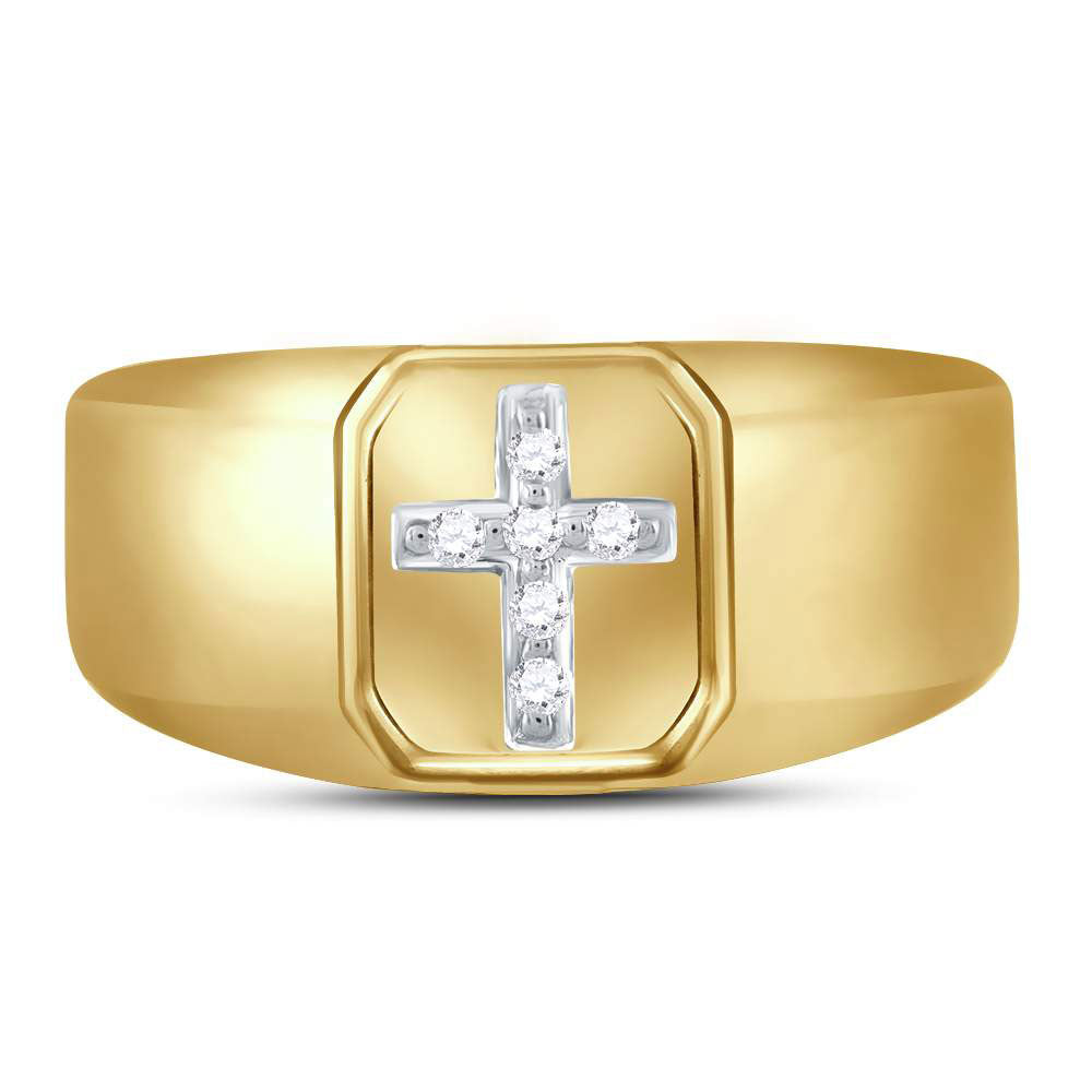 10K Yellow Gold Mens Round Diamond Cross Band Ring 1/20 Cttw, Mens Size: 7-13