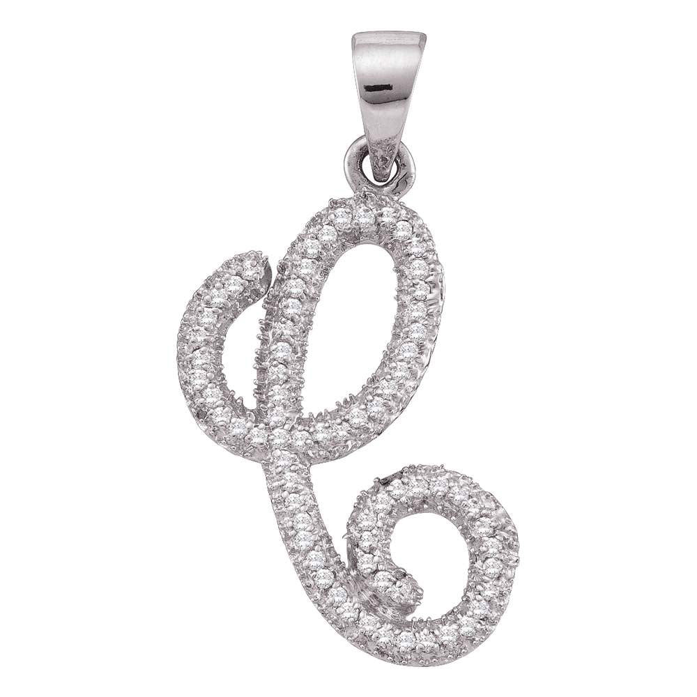 10K White Gold Womens Round Diamond Cursive Letter Pendant