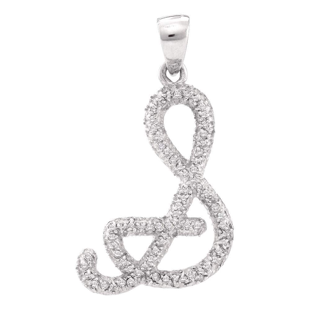 10K White Gold Womens Round Diamond Cursive Letter Pendant