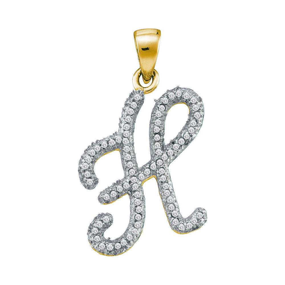 10K Yellow Gold Womens Round Diamond Initial Letter Pendant