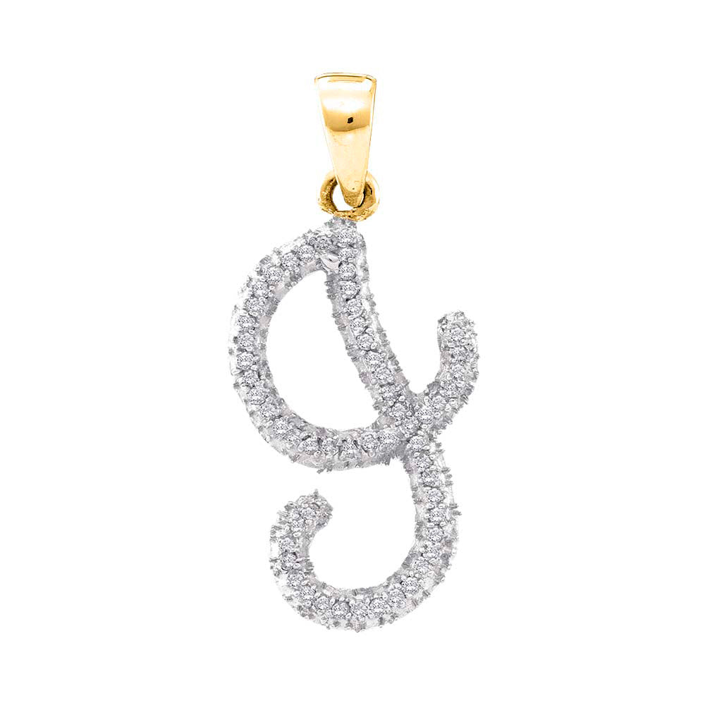 10K Yellow Gold Womens Round Diamond Initial Letter Pendant