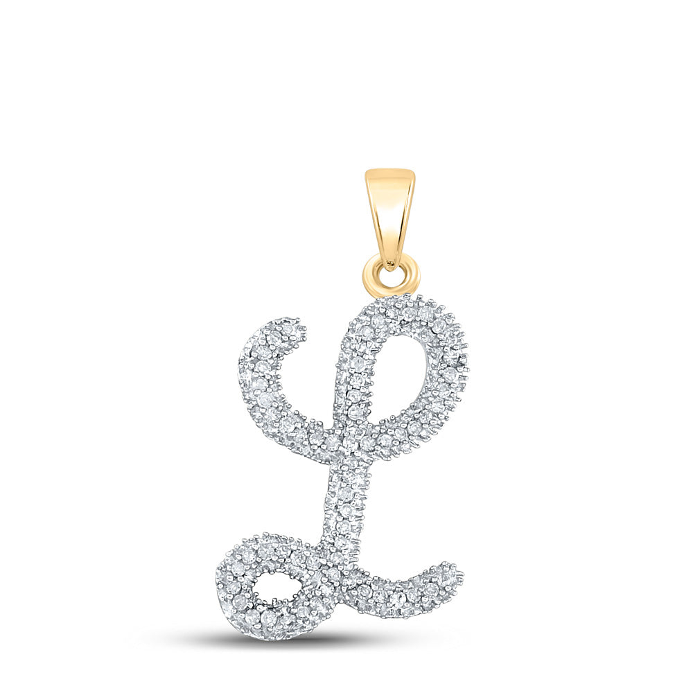 10K Yellow Gold Womens Round Diamond Initial Letter Pendant