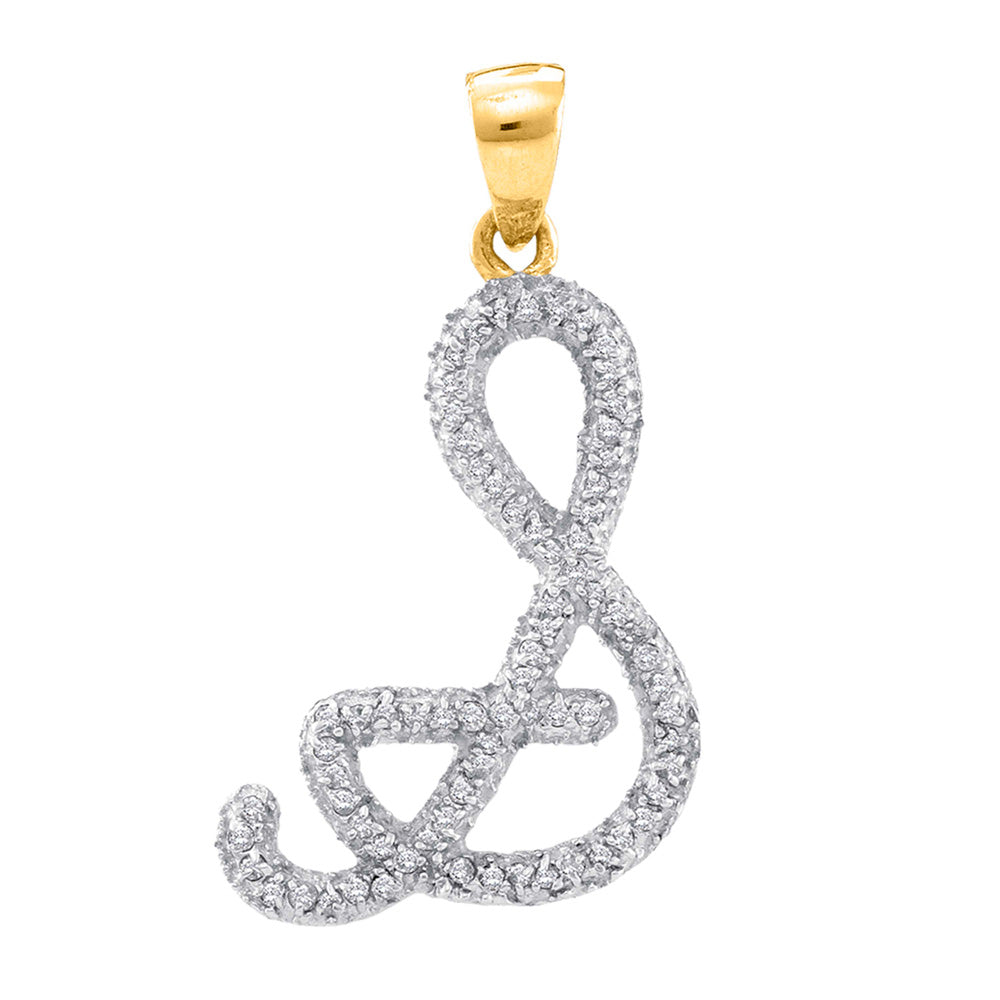 10K Yellow Gold Womens Round Diamond Initial Letter Pendant
