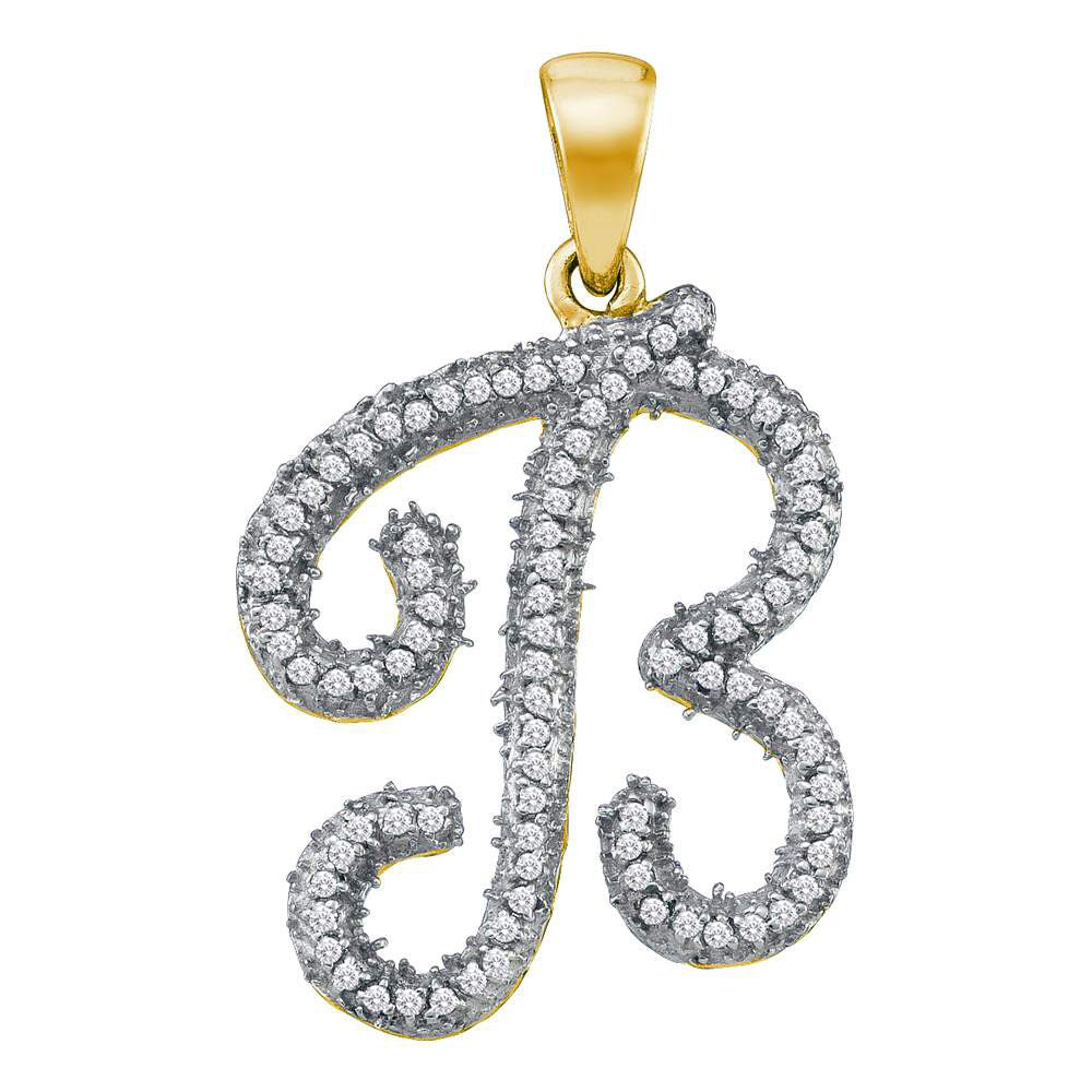 10K Yellow Gold Womens Round Diamond Initial Letter Pendant