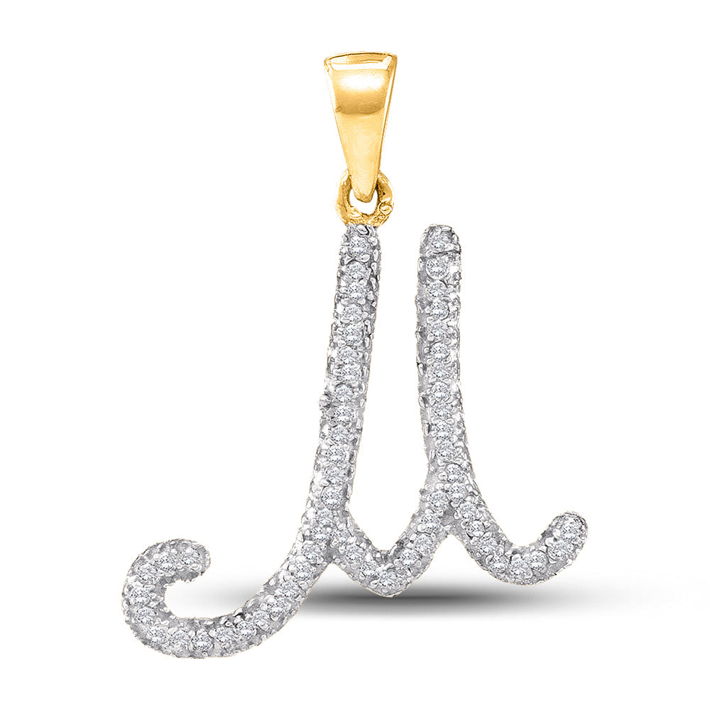 10K Yellow Gold Womens Round Diamond Initial Letter Pendant