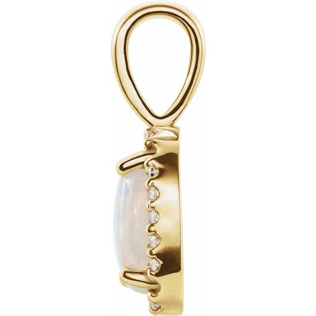 14K Yellow Gold Oval 6 X 4Mm I1, G-H Polished Natural Opal And .04 Ctw Natural Diamond Halo-Style Pendant