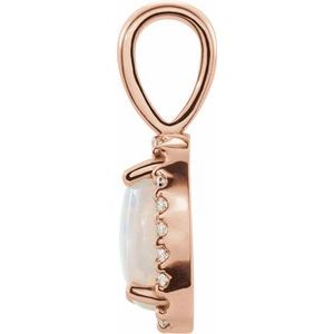 14K Rose Gold Round 4Mm G-H I1 Natural Opal And .03 Ctw Natural Diamond Halo-Style Pendant